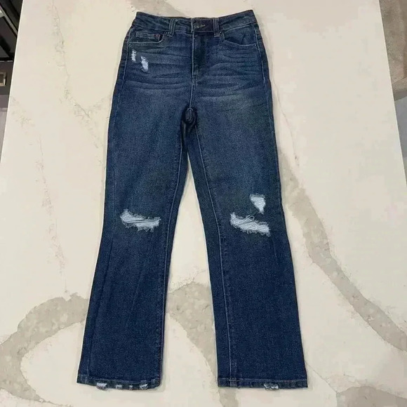 Vanilla Star Real Cheeky Distressed Denim Jeans RawHem Bootcut HighRise Junior 3 - Picture 1 of 6